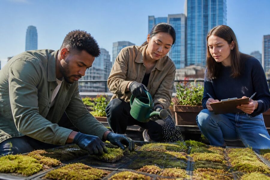 Moss Propagation on Rooftops: Wind, Sun, and Moisture Strategies for Urban Spaces