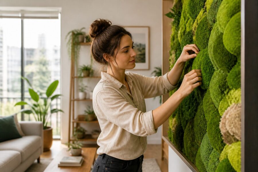 Using Moss Walls for Passive Humidity Buffering in Apartments and Studios